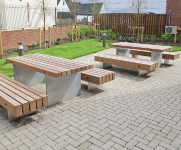 Fordham - recycled steel and reclaimed hardwood picnic table and bench