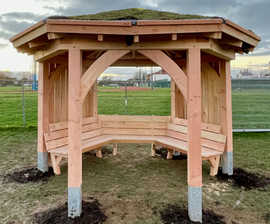 Roundhouse timber shelter with green roof - West Park, Worthing