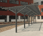 Aquinas - steel and glass multi-functional monopitch canopy shelter