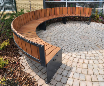 Easthorpe - contemporary semi-circular steel-framed timber seat