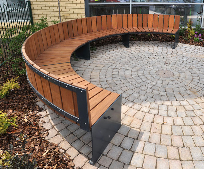 Easthorpe - contemporary semi-circular steel-framed timber seat