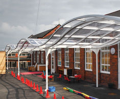 Sheffield Wave Canopy - undulating steel and glass outdoor entrance shelter