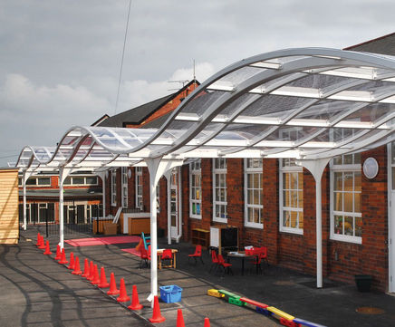 Sheffield Wave Canopy - undulating steel and glass outdoor entrance shelter