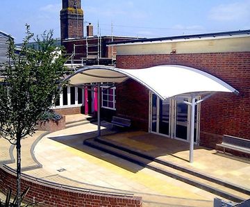 Steel Canyon - modular steel and PVC entrance canopy