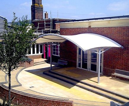 Steel Canyon - modular steel and PVC entrance canopy