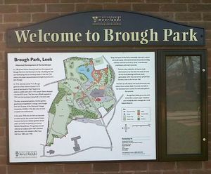 Park entrance sign with map and noticeboard - Brough Park