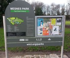 Entrance signs and interpretive panels - Mesnes Park, Wigan