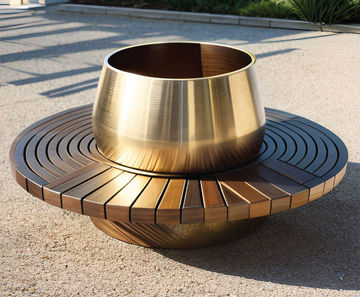 Cone planter with wooden bench seating