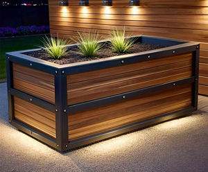 Gothic - rectangular steel and timber movable planter