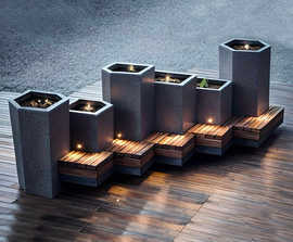 Hex hexagonal riser planter with wooden bench seating