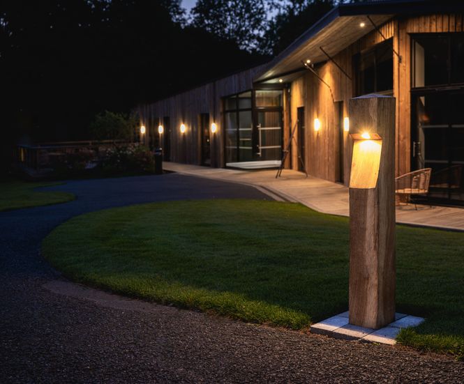 FSC-certified timber illuminated bollards for Hothorpe Hall
