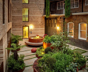 Curved planters with integrated seating, Westminster Fire Station