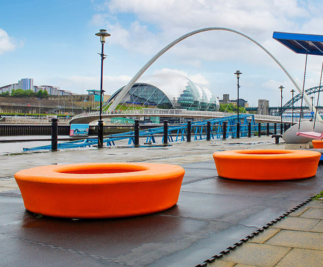 Orange Loop Circle illuminated benches - Quayside, Newcastle