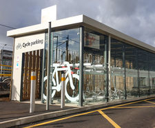Bespoke cycle hub with 2-tier bike racks for railway station