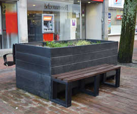 Recycled plastic planters with bench seating