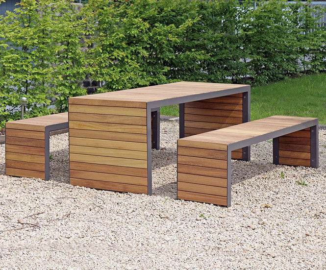Linares - contemporary timber and steel outdoor seating and table range