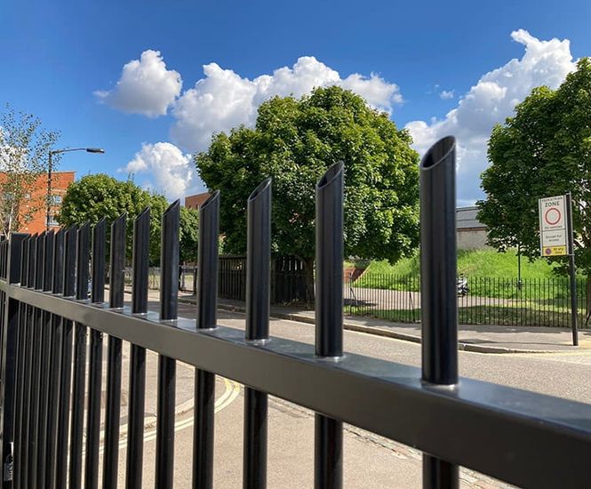 Vertical bar railings and sliding gate secure luxury care home