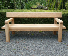 Green oak bench with armrests