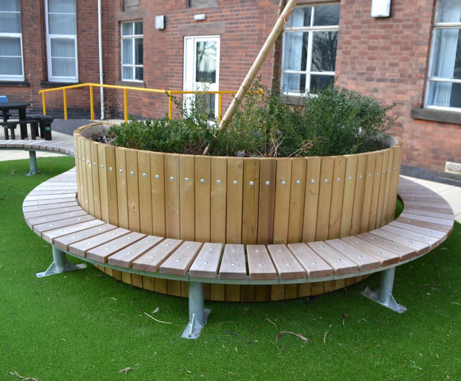 Swithland circular planter with integral bench Street Design