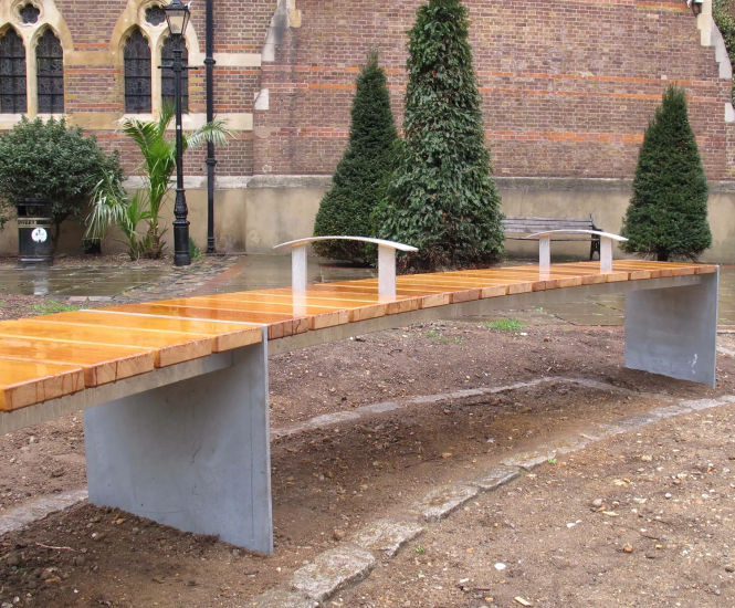 Bespoke curved benches at Mark Street Gardens