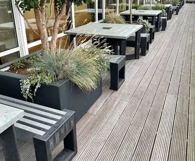 Recycled plastic seating and tables - University of West Scotland