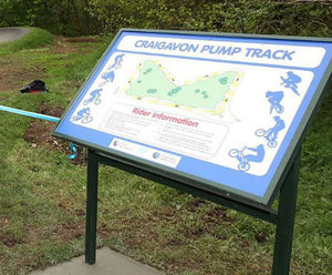 Lectern sign with map and rules for BMX track - Craigavon