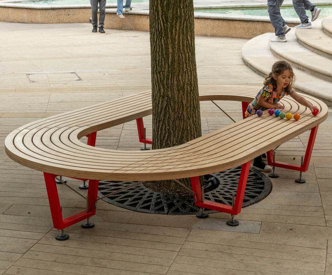Bespoke circular athletics-themed benches - Birmingham