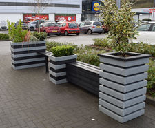 Recycled plastic planters with bench seating