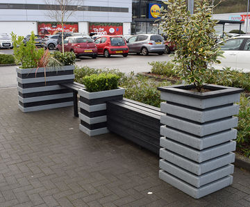 Recycled plastic planters with bench seating
