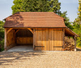 2-bay oak-framed garage kit with gable end and log store - on this page