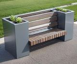 Wooden bench seat with surrounding corten steel planter - on this page