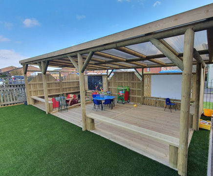 Pergola shelters and classrooms