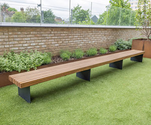Langley slatted timber top and steel bench - LBN119
