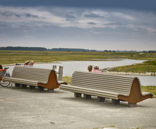 Knokke - recycled plastic and corten steel double-sided outdoor bench