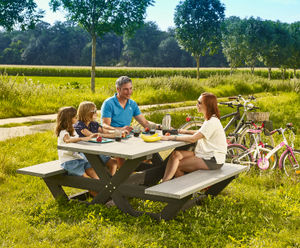 Cross recycled plastic picnic table with benches (seats 6)