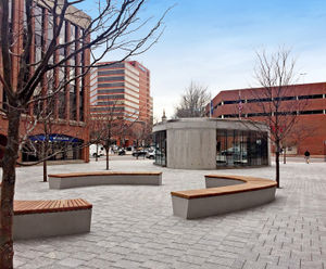 Bespoke curved bench tops - Canal Plaza, Portland