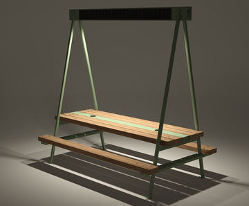 Meet picnic table with solar-powered lighting