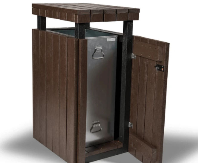 Recycled plastic litter bin with raised top - 100 litre capacity
