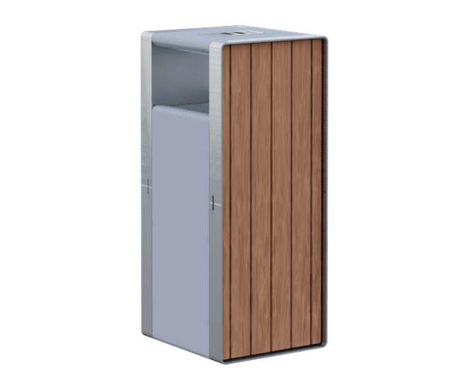 Tee - steel and timber litter bin with flat top and ashtray
