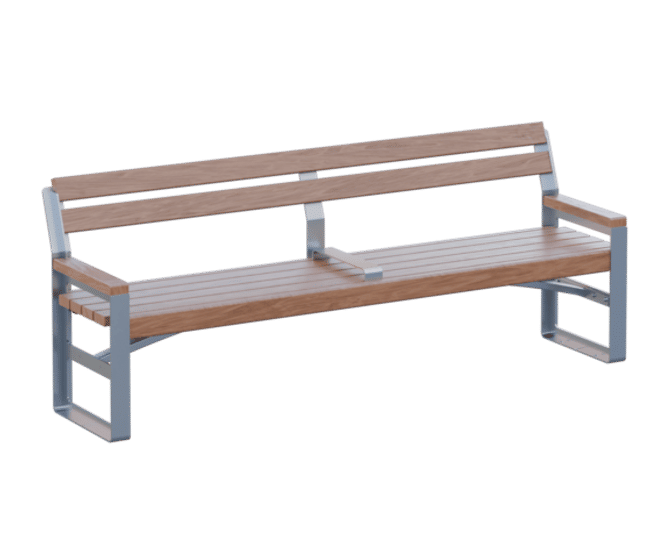 Tee - stainless steel and timber outdoor seat with back and arm rests