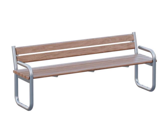 Tubular - stainless steel and timber outdoor bench with back and armrests