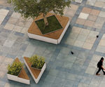 Triangle - steel modular outdoor planter with wood seating
