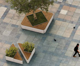 Triangle - steel modular outdoor planter with wood seating - on this page