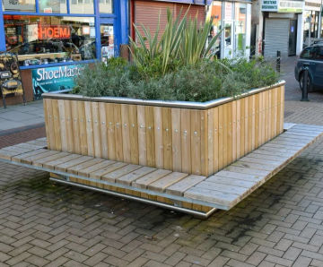 Stockport square timber and stainless planter / bench