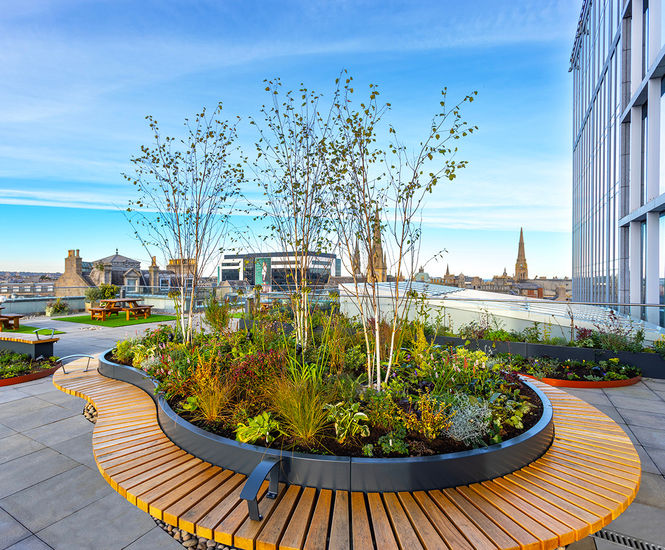 Bespoke planters with seating for HQ roof terrace - Aberdeen