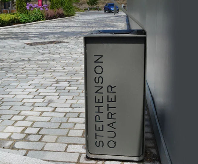 Matching bollards and litter bins - Stephenson Quarter