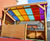 Timber pergola with coloured polycarbonate roof 1