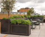 Bespoke stainless steel planters and benching for Berkeley Square - on this page