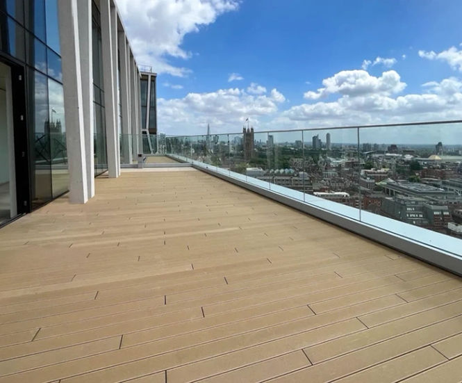Pedestals support exterior flooring at mixed use development