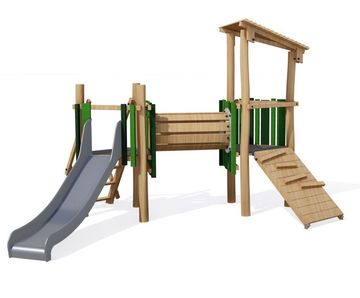 Multiplay Equipment J4933-V - wooden playground with slide and tunnel